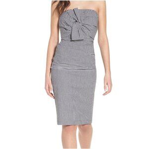NWT Leith Strapless‎ Gingham Gray and Black Plaid Slim Fit Bodycon Dress